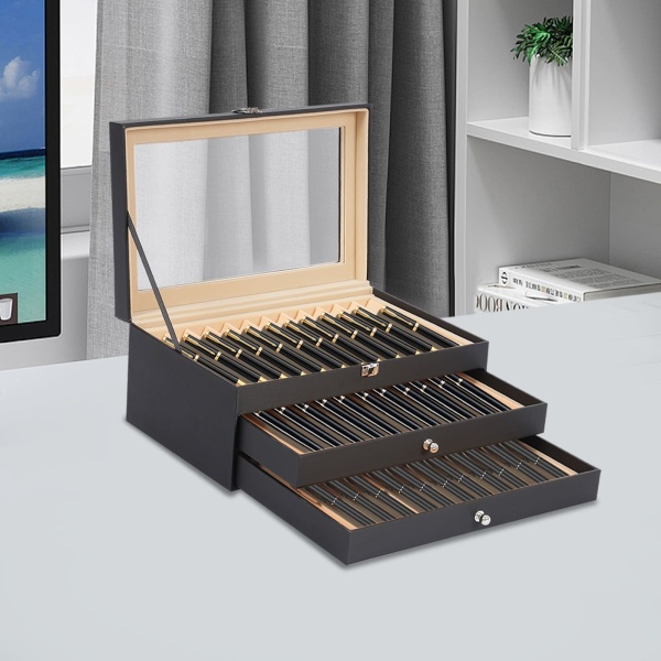 24/36 Slots Vulpen Lederen penvitrinehouder met doorzichtige deksel Penorganisator Opbergverzameldoos